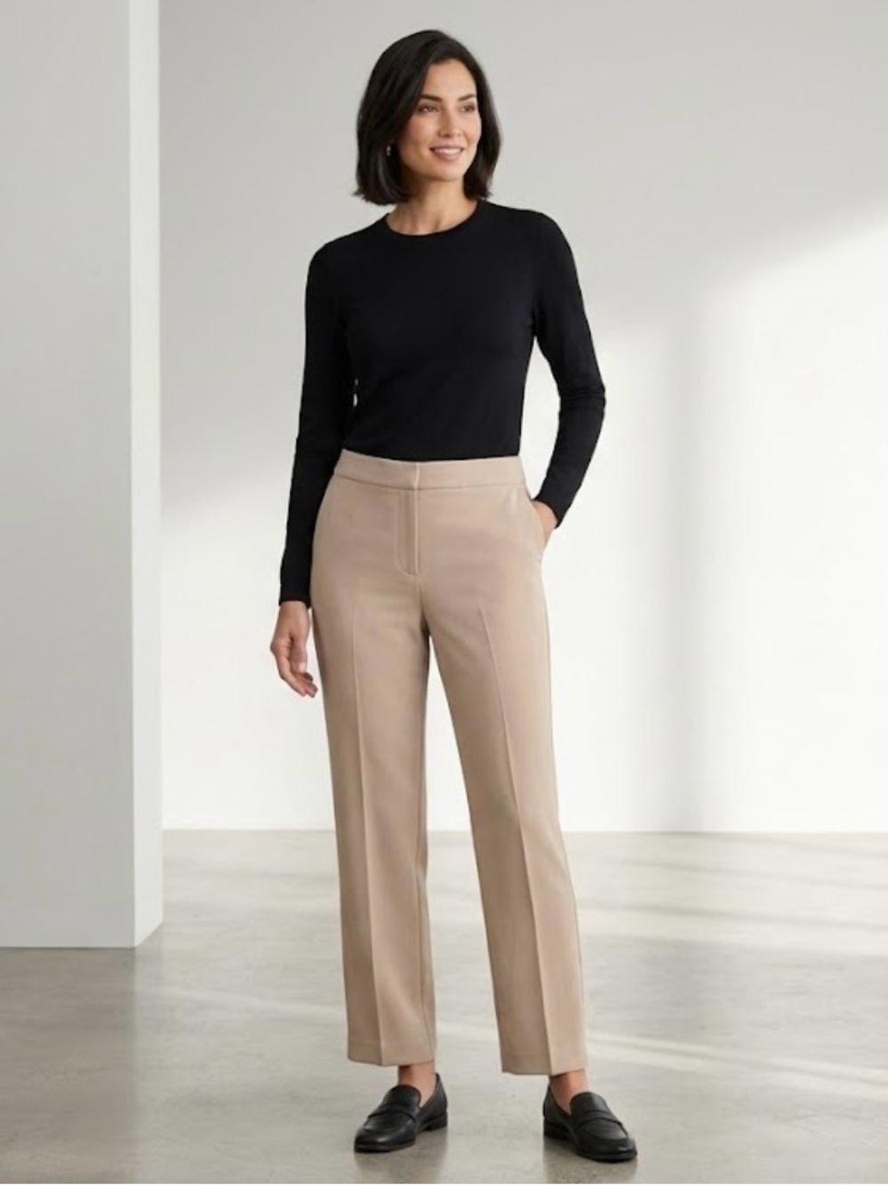 St. John Beige Straight-Leg Dress Pants 947
